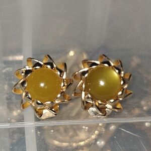 Gold and Yellow Floral Stud Earrings